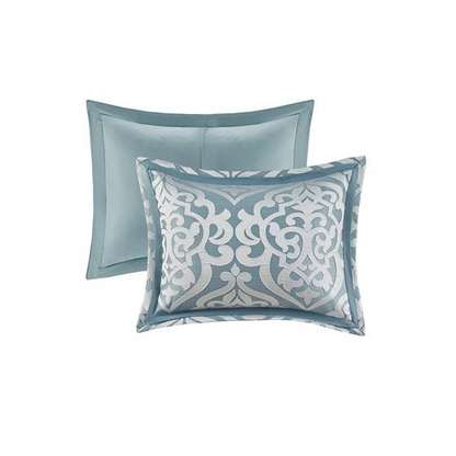 8 Piece Jacquard Comforter Set, Aqua, 90x90x1.5