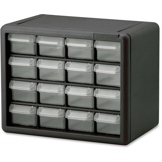 Akro-Mils 16-Drawer Plastic Storage Cabinet - 16 Drawer(s) - 8.5" Height x 6.4" Width10.5" Length%Floor - Stackable, Finger Grip, Unbreakable - Black - Polymer, Plastic - 1 Each