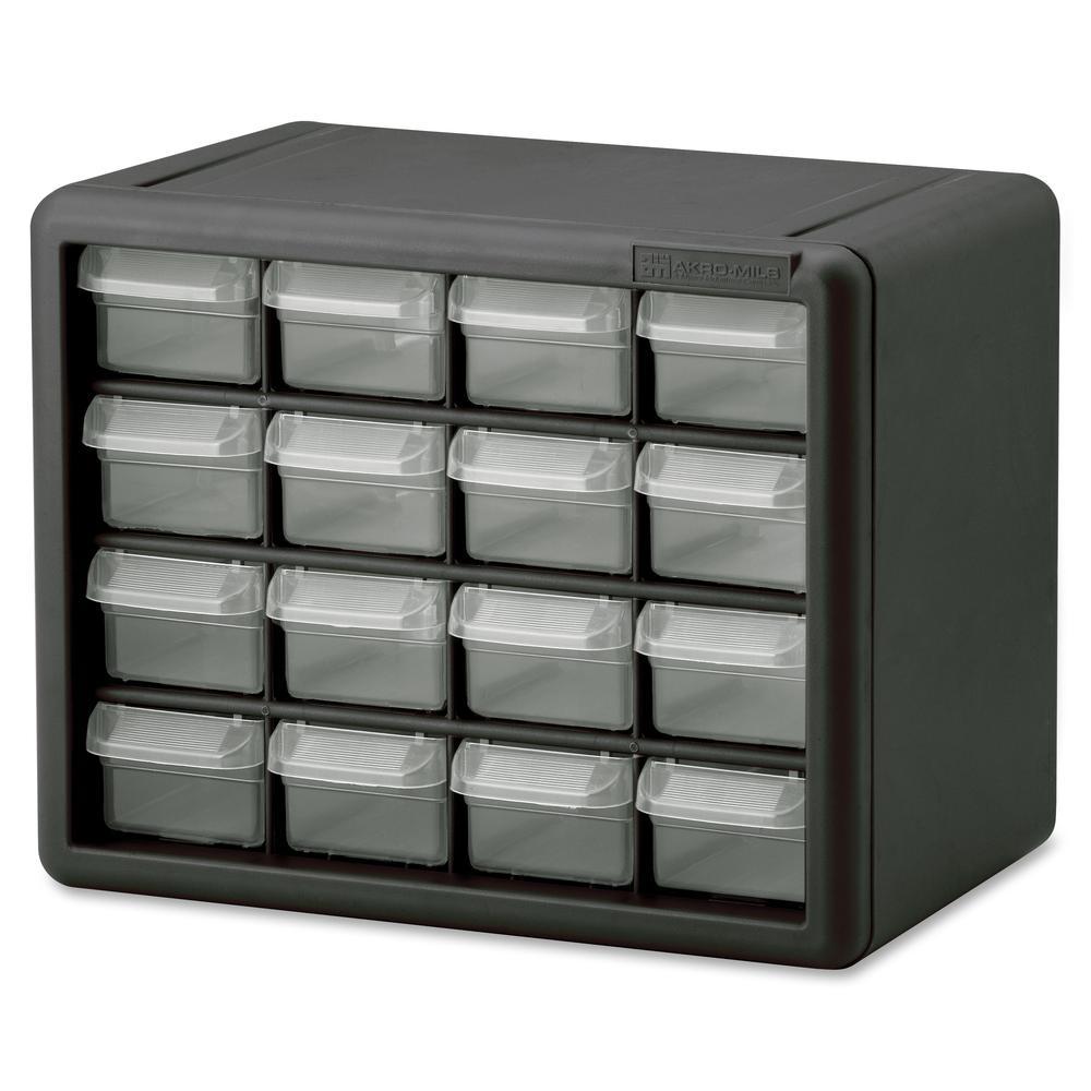 Akro-Mils 16-Drawer Plastic Storage Cabinet - 16 Drawer(s) - 8.5" Height x 6.4" Width10.5" Length%Floor - Stackable, Finger Grip, Unbreakable - Black - Polymer, Plastic - 1 Each