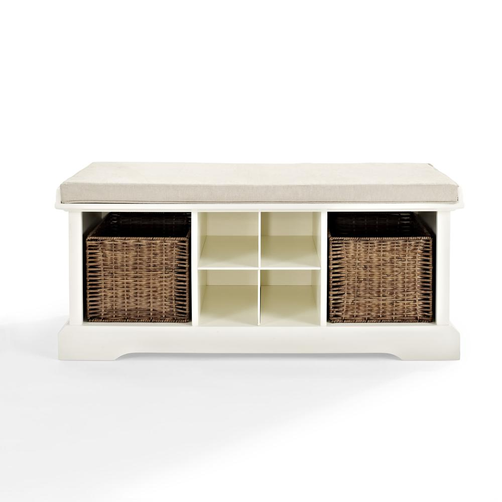 Brennan Storage Bench White/Tan - Bench, 2 Wicker Basekets