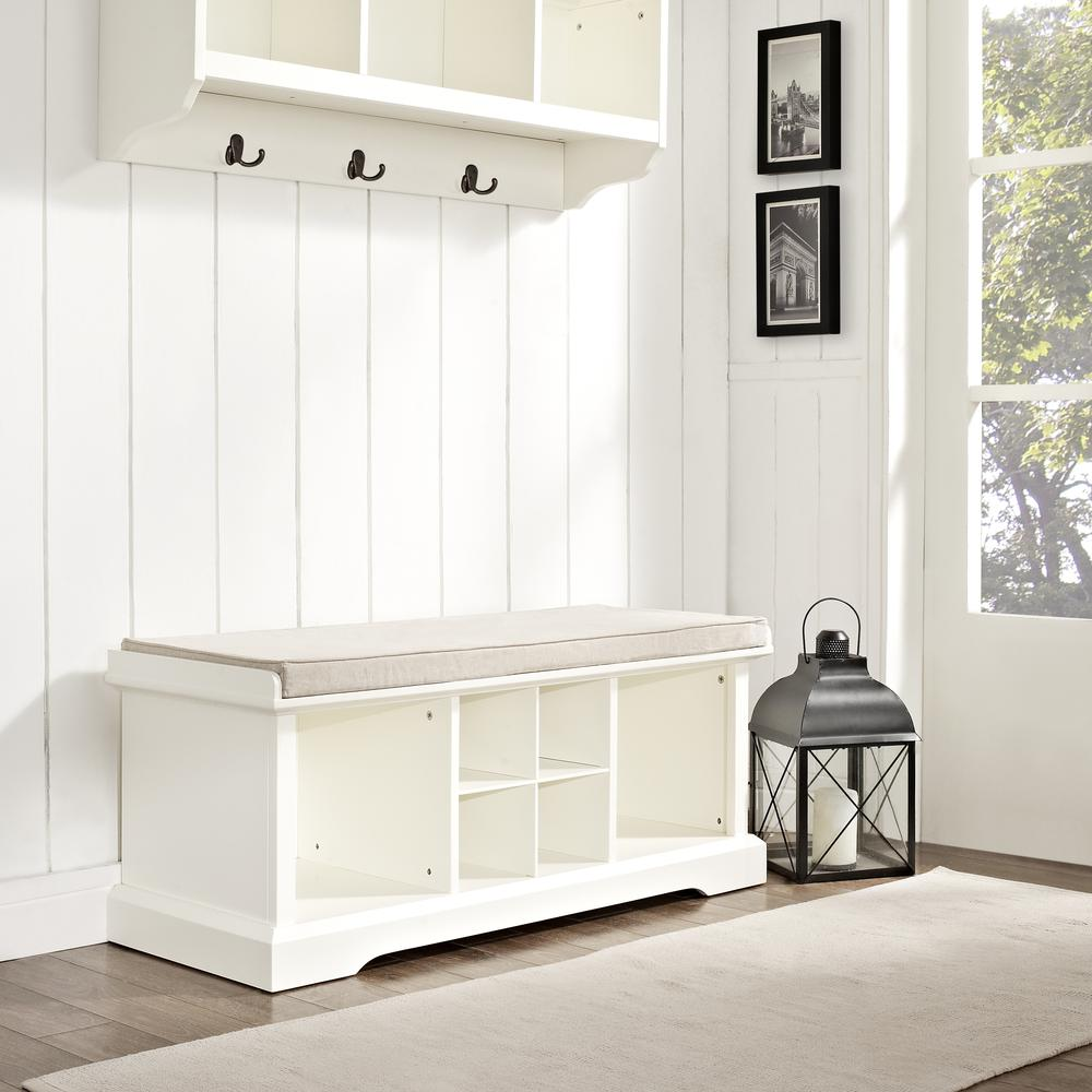 Brennan Storage Bench White/Tan - Bench, 2 Wicker Basekets