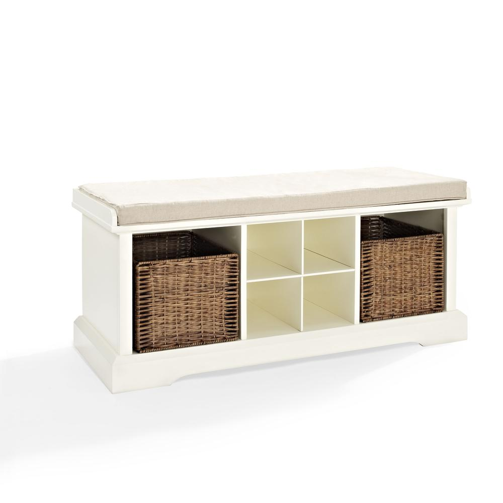 Brennan Storage Bench White/Tan - Bench, 2 Wicker Basekets