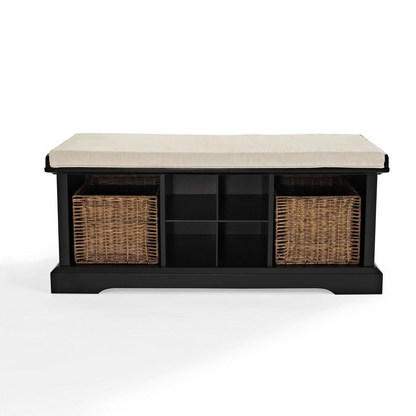 Brennan Storage Bench Black/Tan - Bench, 2 Wicker Basekets