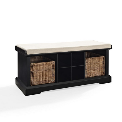 Brennan Storage Bench Black/Tan - Bench, 2 Wicker Basekets