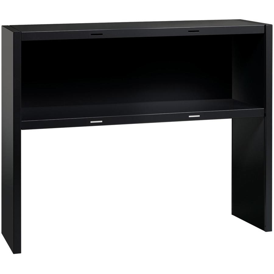 Lorell Modular Desk Series Black Stack-on Hutch - 48" - Material: Steel - Finish: Black