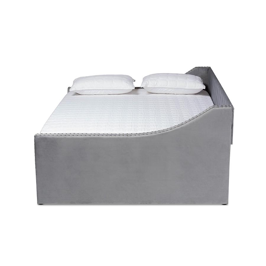 Baxton Studio Raphael Modern and Contemporary Grey Velvet Fabric Upholstered Full Size Daybed with Trundle