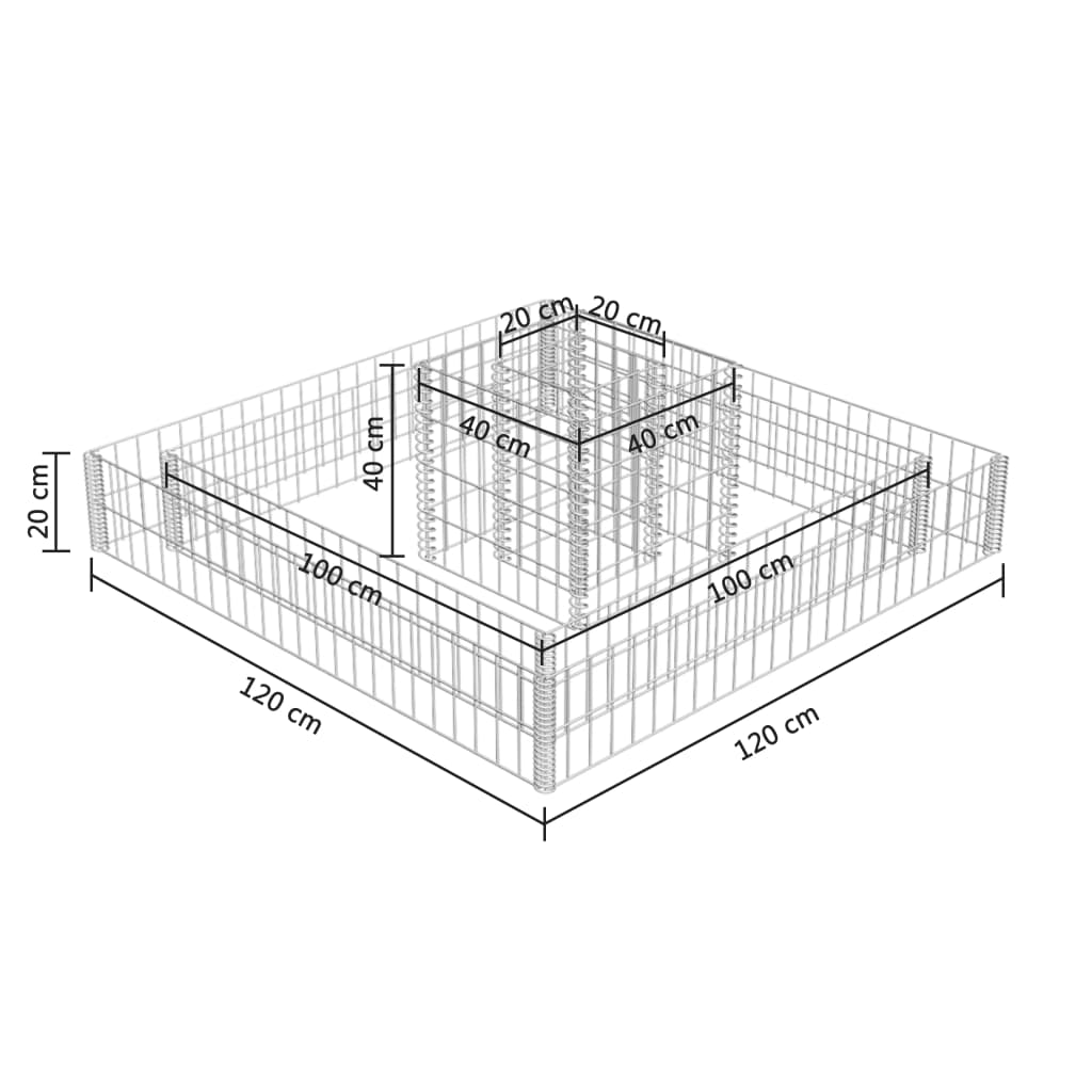 vidaXL Gabion Planter Galvanized Steel 47.2"x47.2"x7.8"