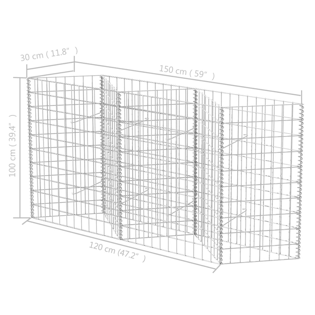 vidaXL Gabion Basket Galvanized Steel 47.2"x11.8"x39.4"