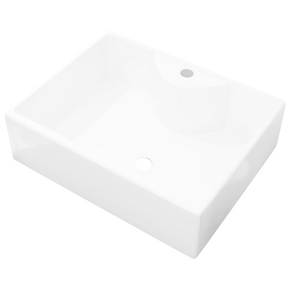 vidaXL Ceramic Bathroom Sink Basin with Faucet Hole White Square