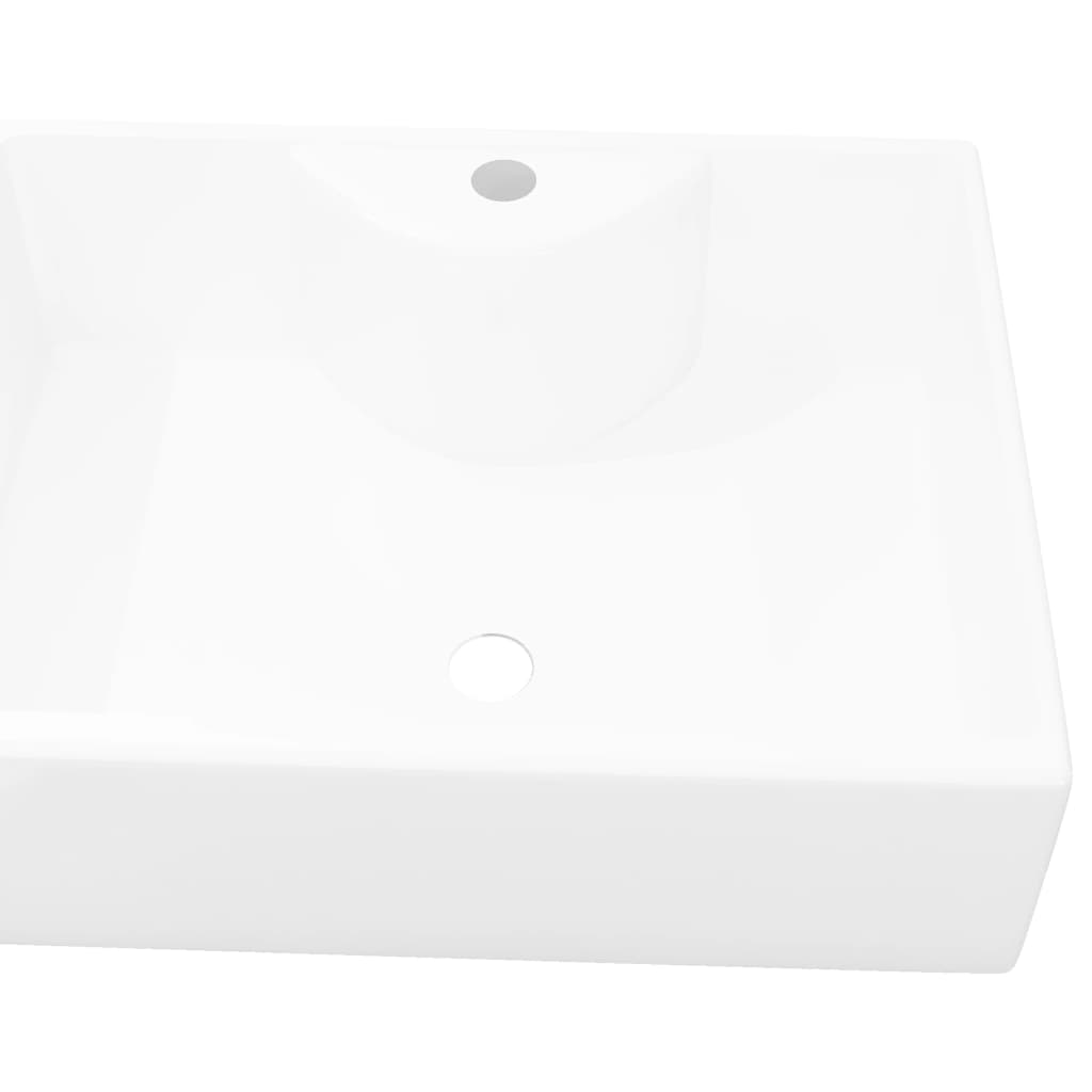 vidaXL Ceramic Bathroom Sink Basin with Faucet Hole White Square