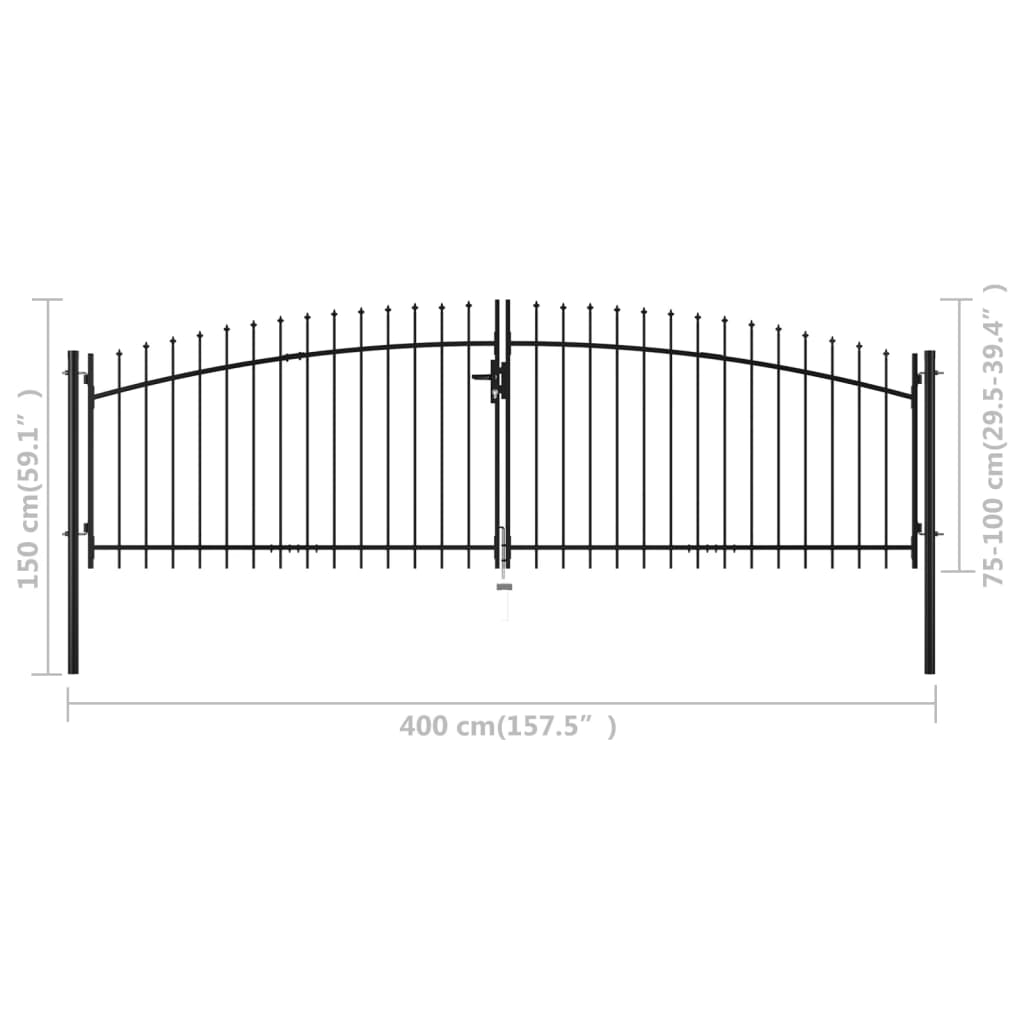 vidaXL Double Door Fence Gate with Spear Top 157.5"x59.1"