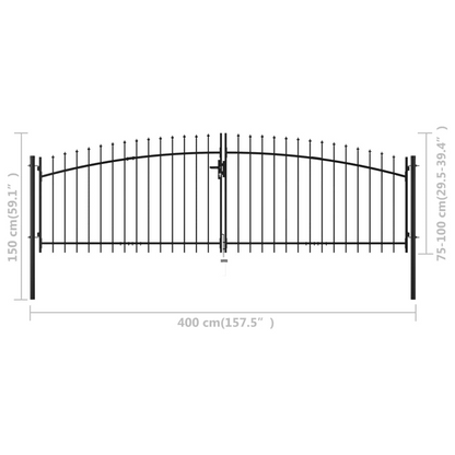 vidaXL Double Door Fence Gate with Spear Top 157.5"x59.1"