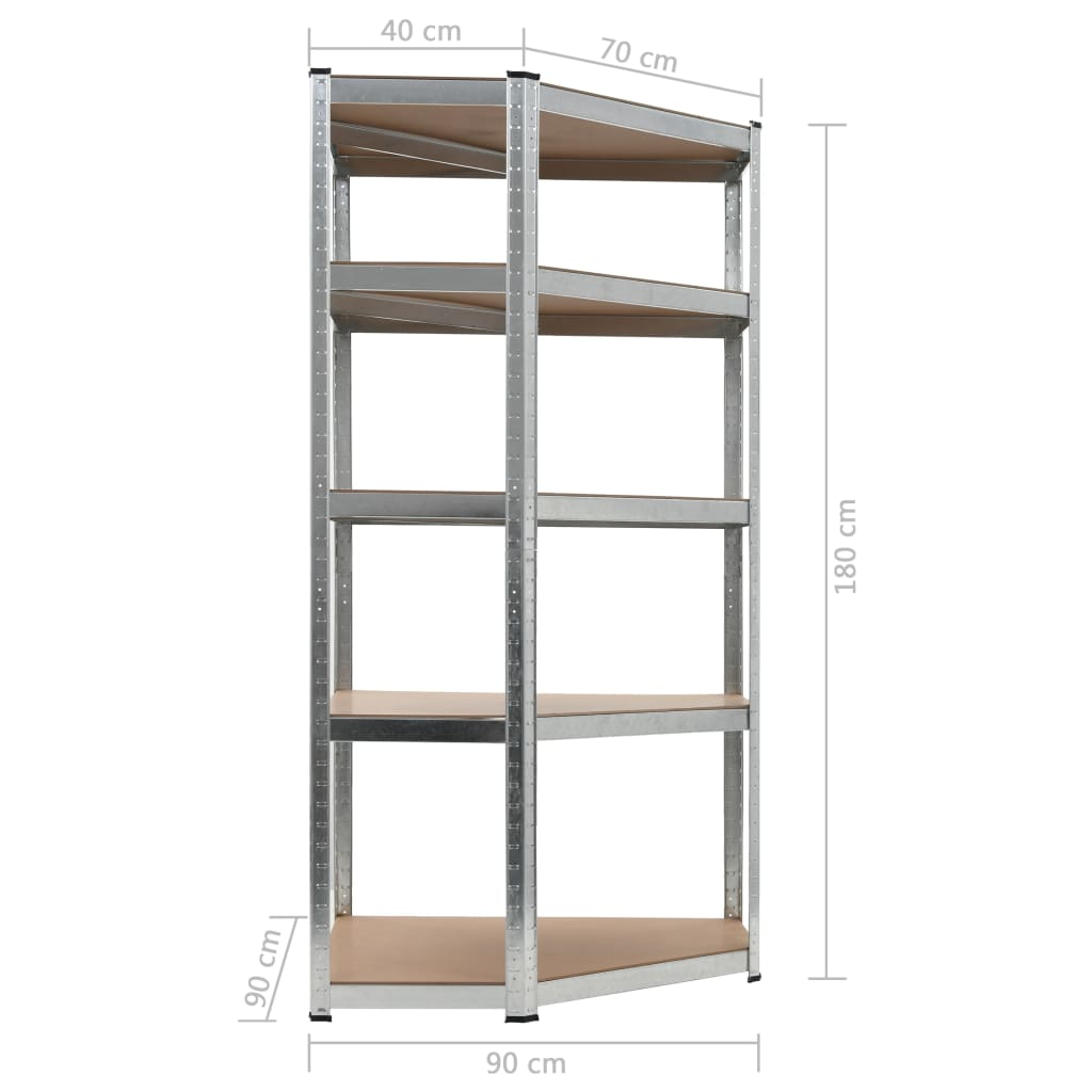 vidaXL 5-Layer Corner Shelf Silver Steel&Engineered Wood