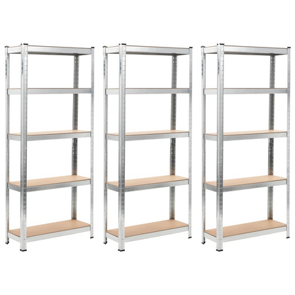 vidaXL 5-Layer Shelves 3 pcs Silver Steel&Engineered Wood