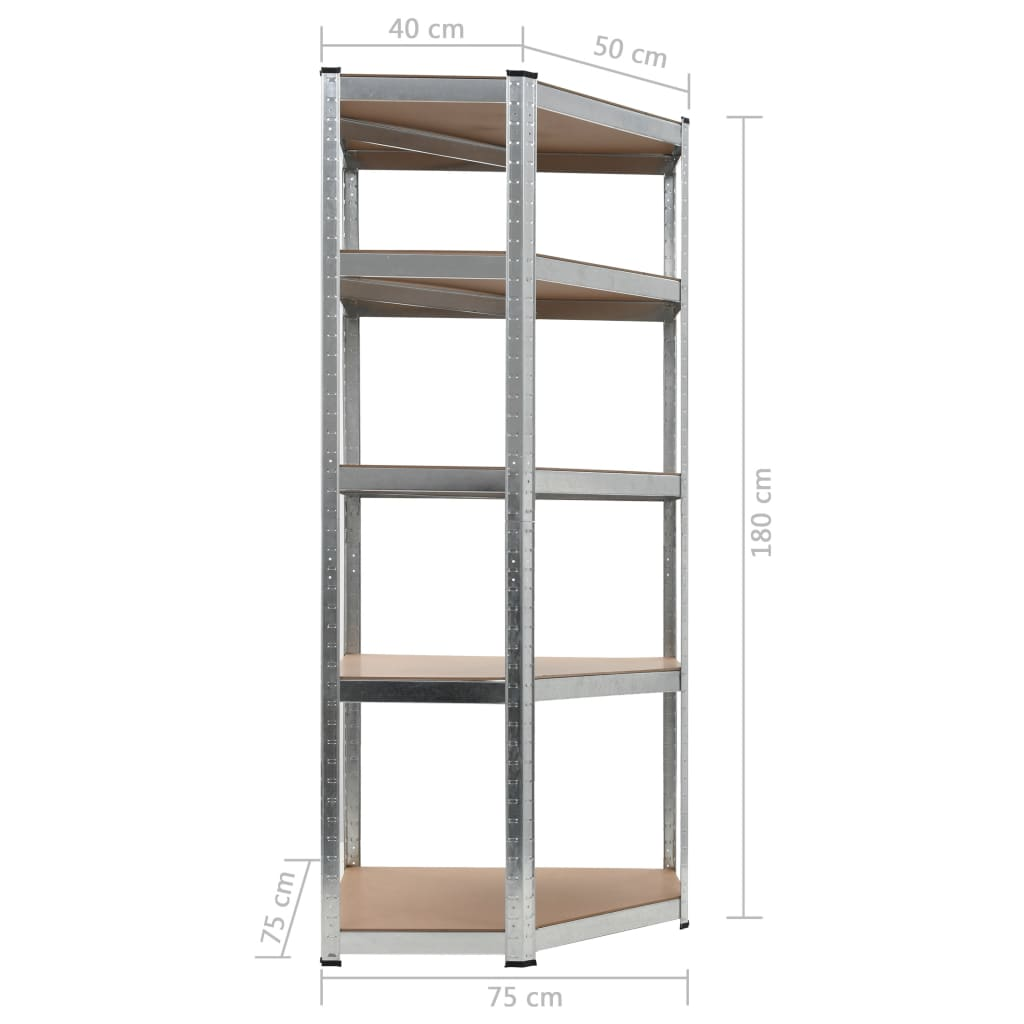 vidaXL 5-Layer Corner Shelf Silver Steel&Engineered Wood