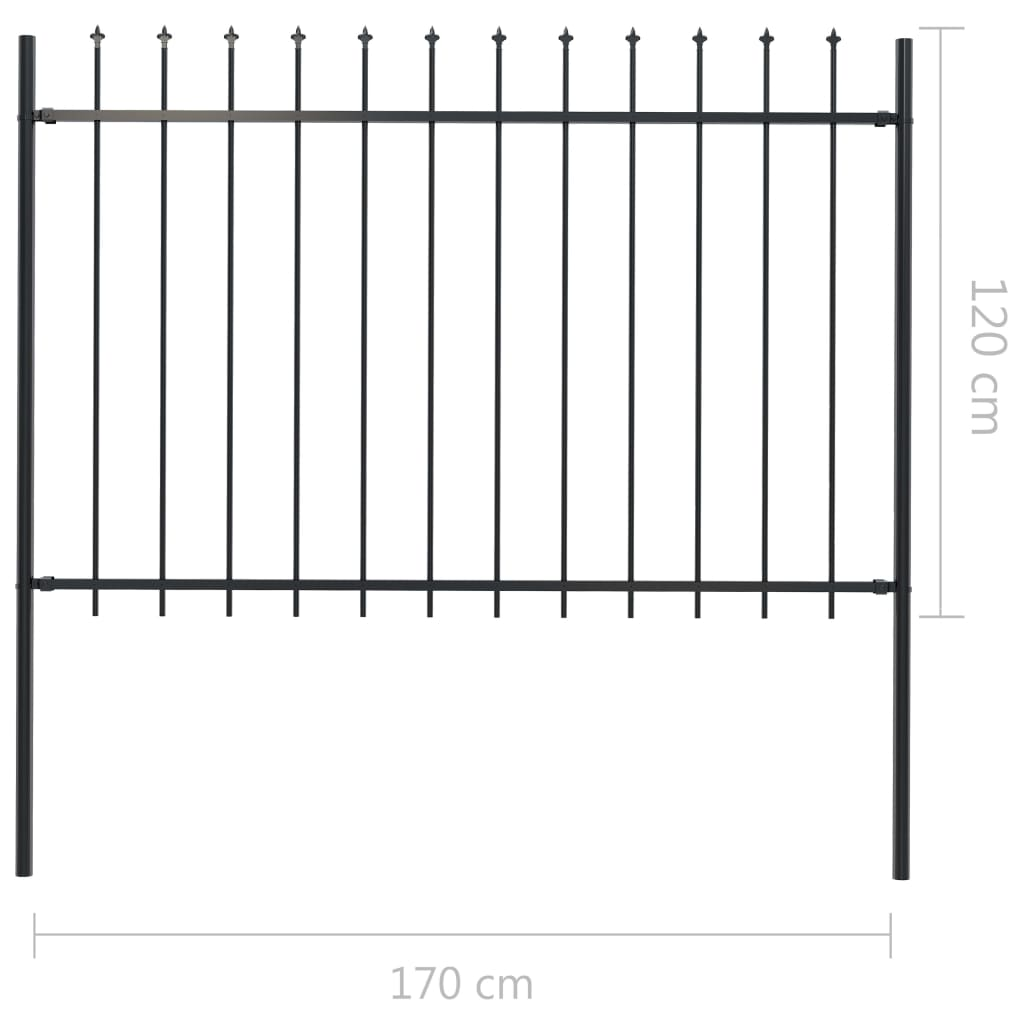 vidaXL Garden Fence with Spear Top Steel 66.9"x47.2" Black