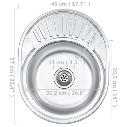 vidaXL Kitchen Sink with Strainer and Trap Oval Stainless Steel