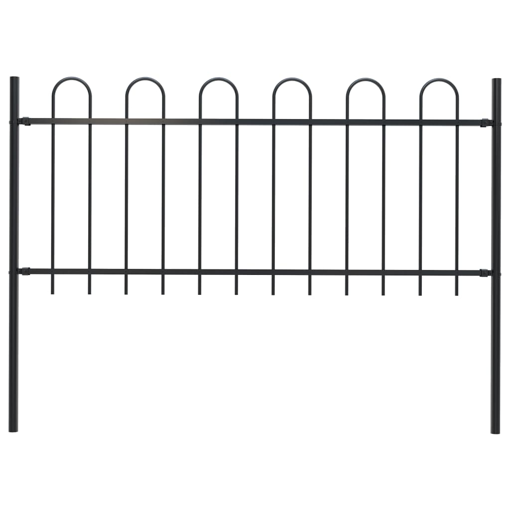 vidaXL Garden Fence with Hoop Top Steel 5.6' Black