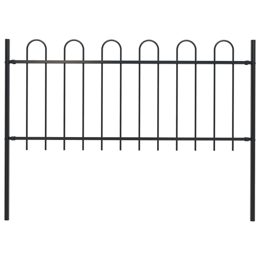 vidaXL Garden Fence with Hoop Top Steel 5.6' Black