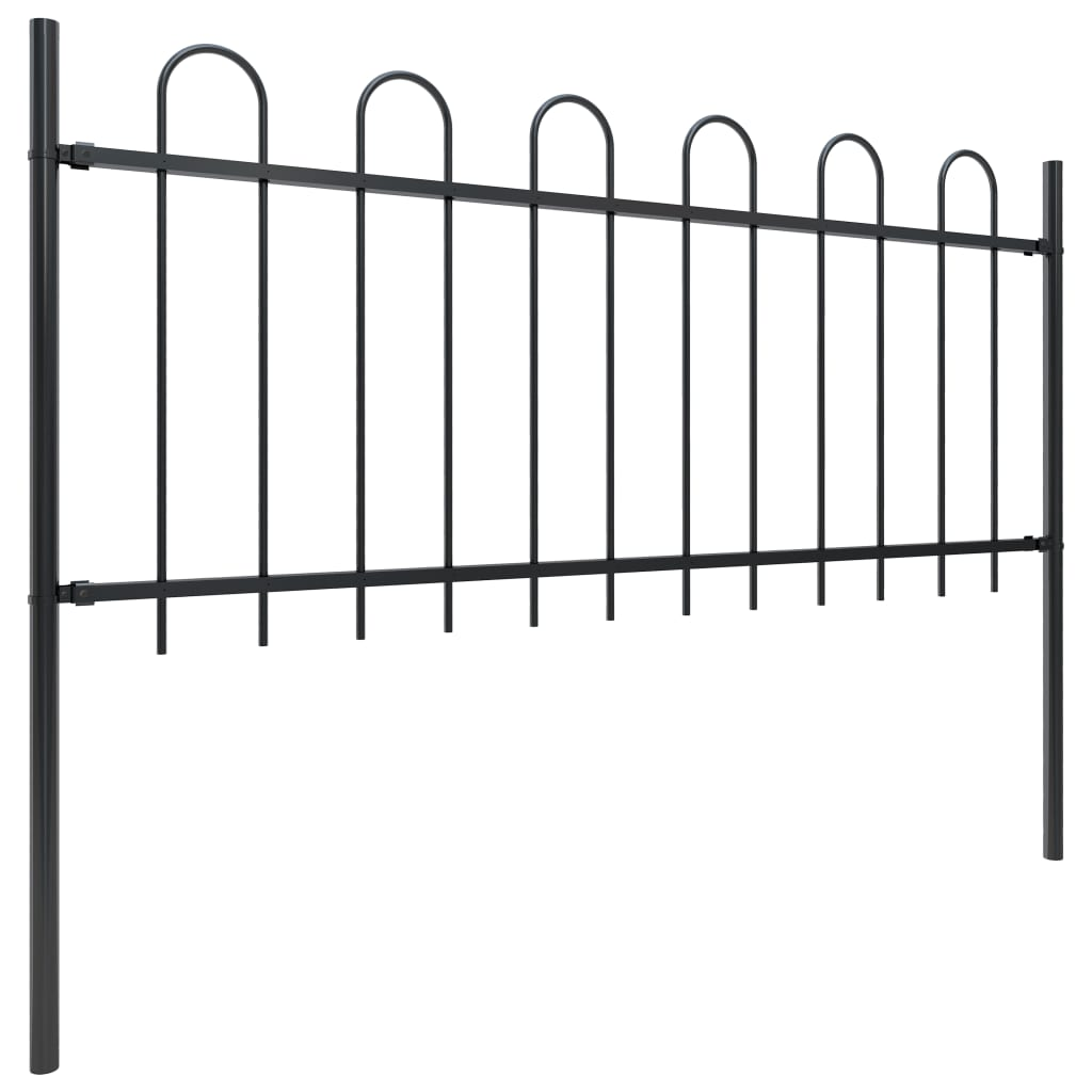 vidaXL Garden Fence with Hoop Top Steel 5.6' Black