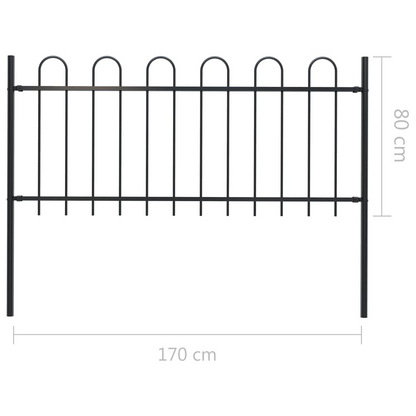 vidaXL Garden Fence with Hoop Top Steel 5.6' Black