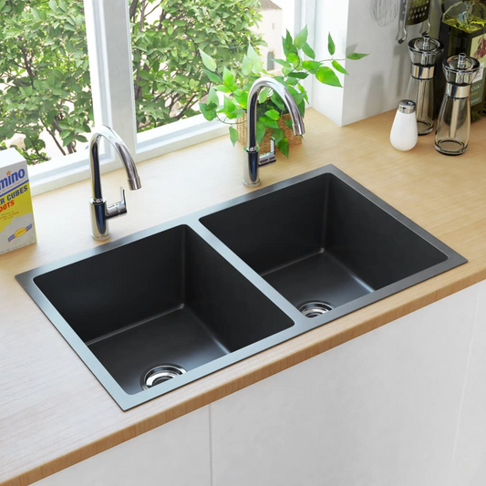 vidaXL Handmade Kitchen Sink Black Stainless Steel