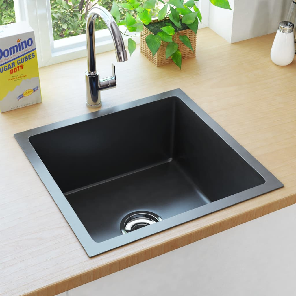 vidaXL Handmade Kitchen Sink Black Stainless Steel