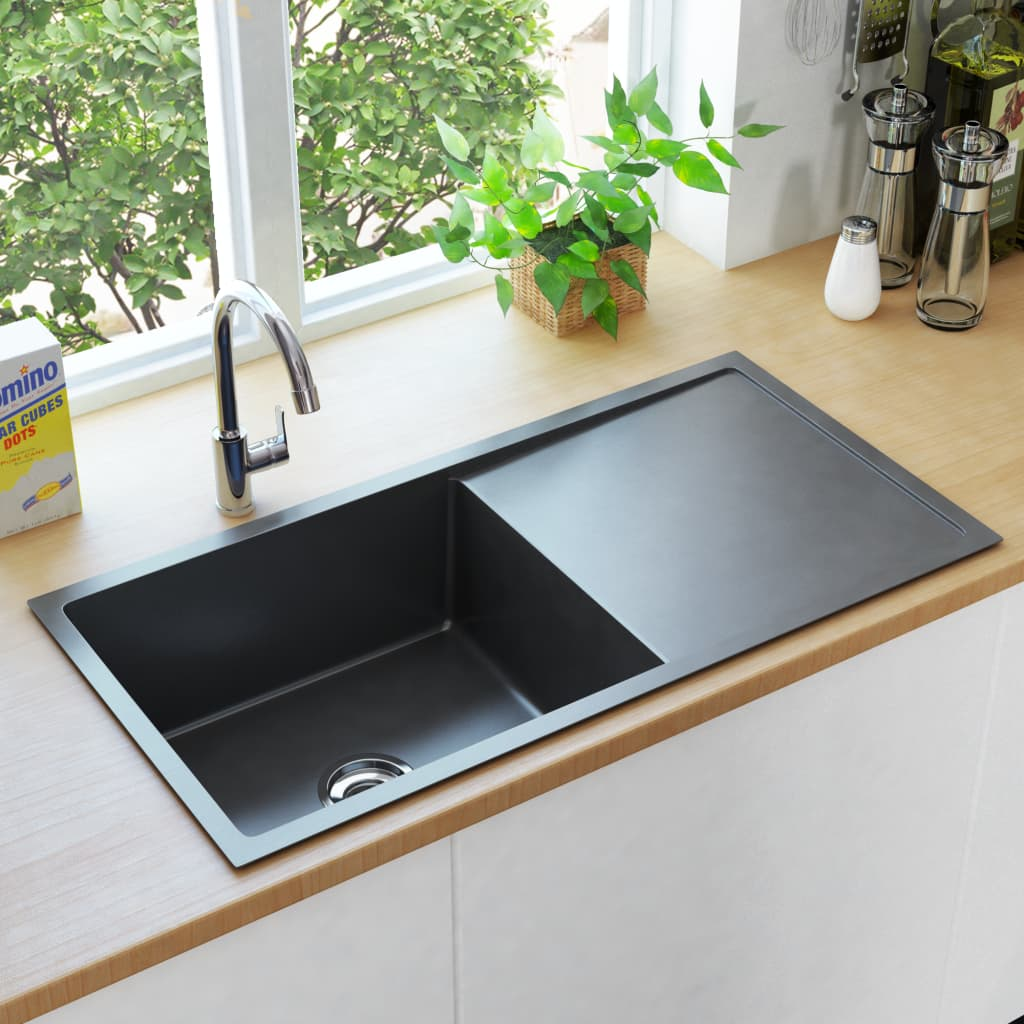 vidaXL Handmade Kitchen Sink Black Stainless Steel