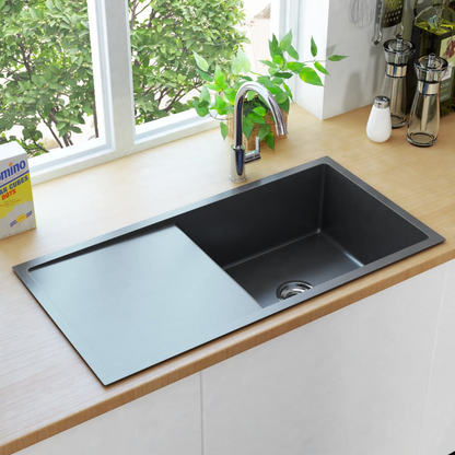 vidaXL Handmade Kitchen Sink Black Stainless Steel