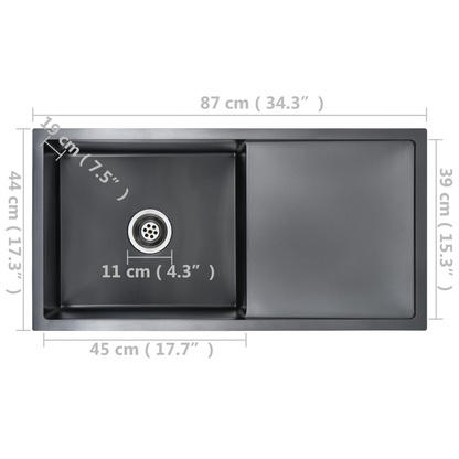 vidaXL Handmade Kitchen Sink Black Stainless Steel