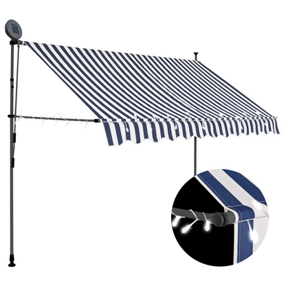 vidaXL Manual Retractable Awning with LED 98.4" Blue and White