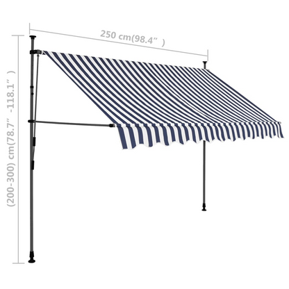 vidaXL Manual Retractable Awning with LED 98.4" Blue and White