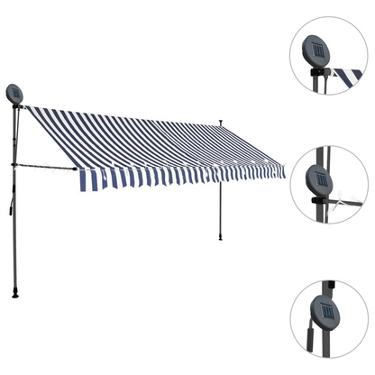 vidaXL Manual Retractable Awning with LED 137.8" Blue and White