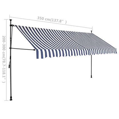 vidaXL Manual Retractable Awning with LED 137.8" Blue and White