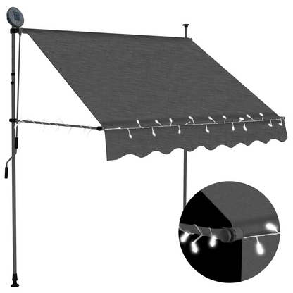 vidaXL Manual Retractable Awning with LED 78.7" Anthracite