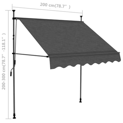 vidaXL Manual Retractable Awning with LED 78.7" Anthracite