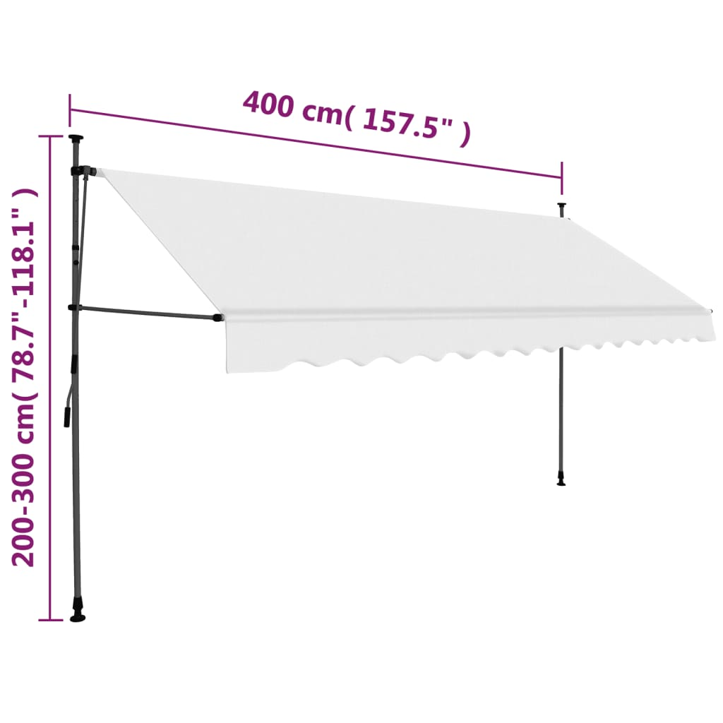 vidaXL Manual Retractable Awning with LED 157.5" Cream