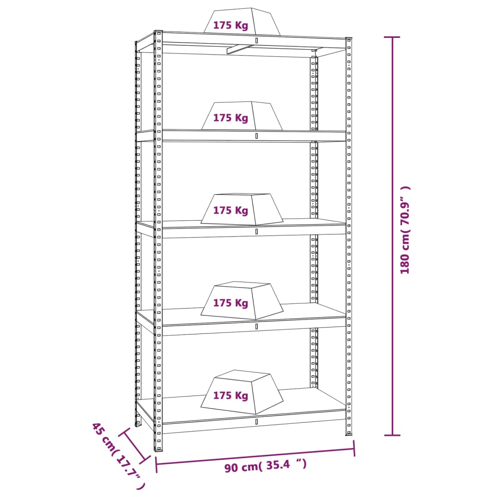 vidaXL 5-Layer Heavy-duty Shelf Gray Steel&Engineered Wood