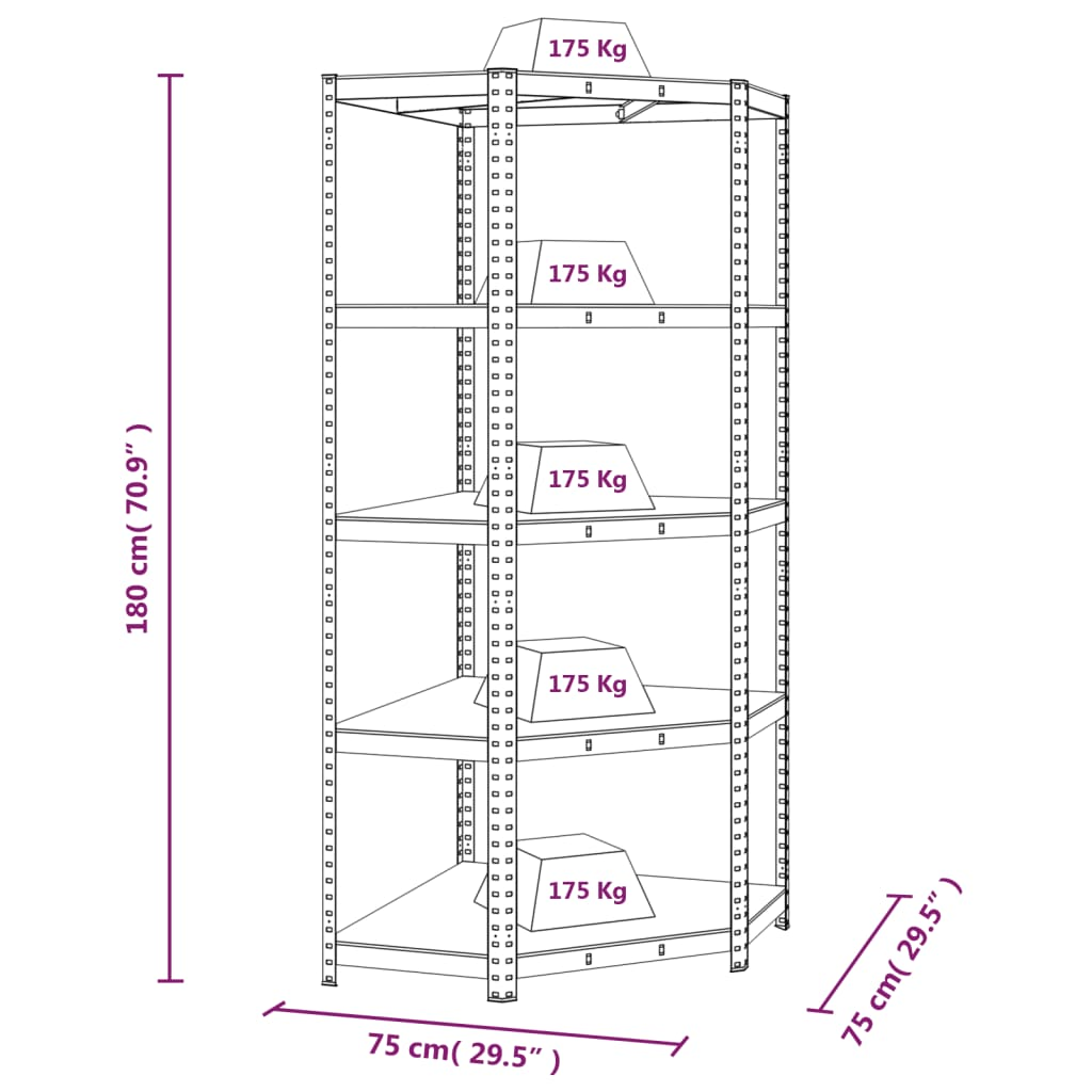 vidaXL 5-Layer Corner Shelf Blue Steel&Engineered Wood