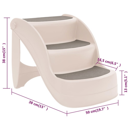 vidaXL Folding 3-Step Dog Stairs Cream 19.7"x15"x15" Plastic