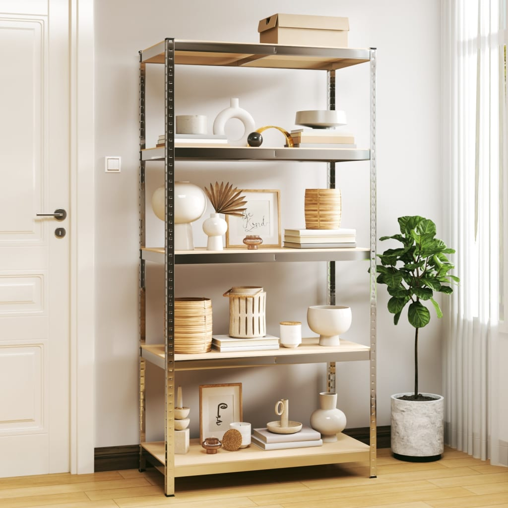 vidaXL 5-Layer Storage Shelf Silver Steel&Engineered Wood