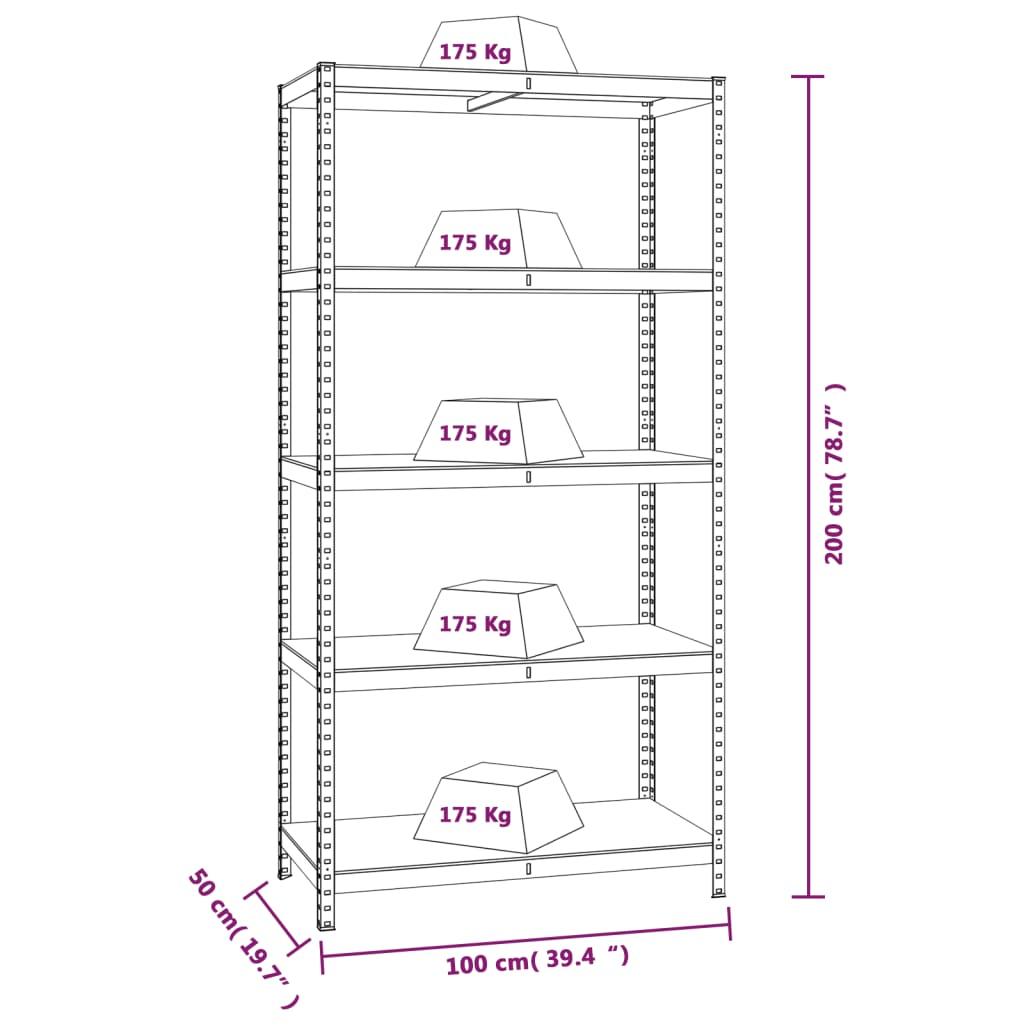 vidaXL 5-Layer Storage Shelf Silver Steel&Engineered Wood