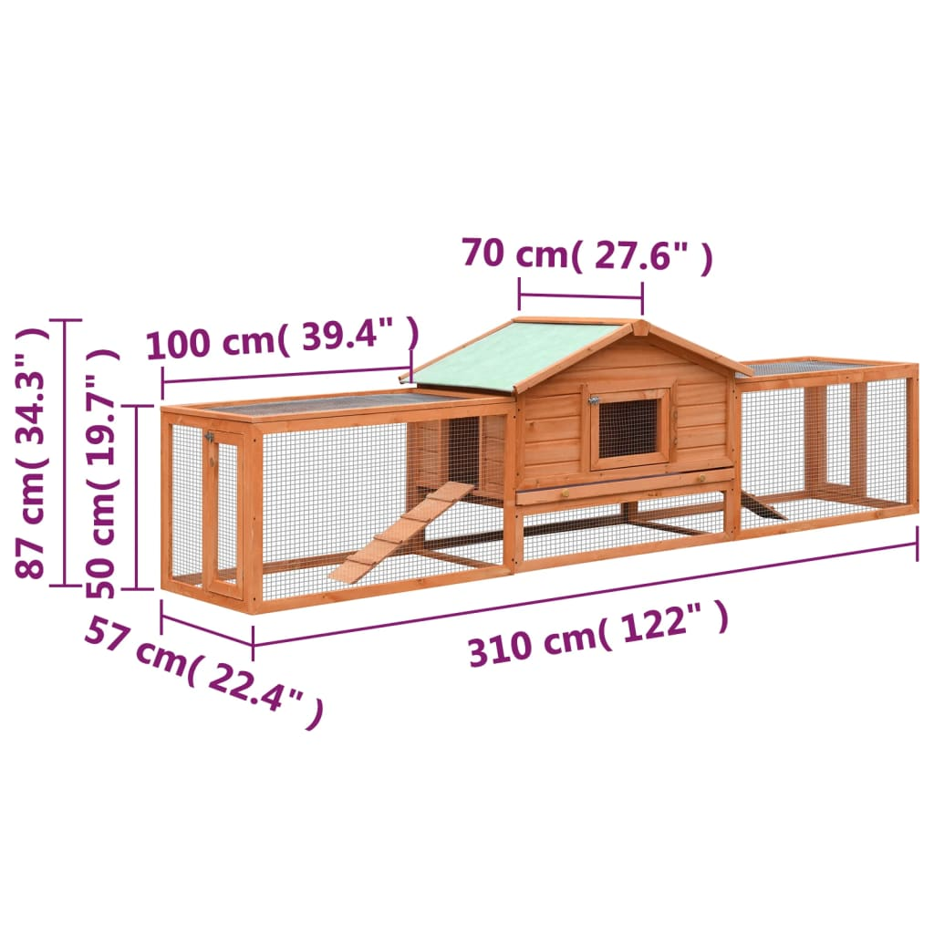 vidaXL Rabbit Hutch Solid Pine & Fir Wood 122"x27.6"x34.3"