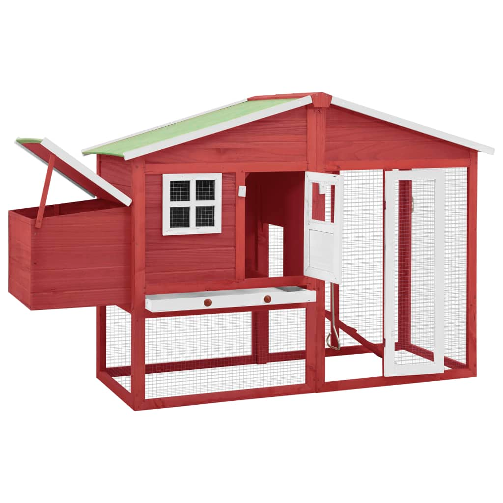 vidaXL Chicken Coop with Nest Box Red and White Solid Fir Wood