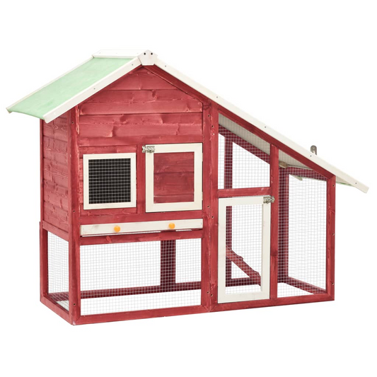 vidaXL Rabbit Hutch Red and White 55.1"x24.8"x47.2" Solid Firwood