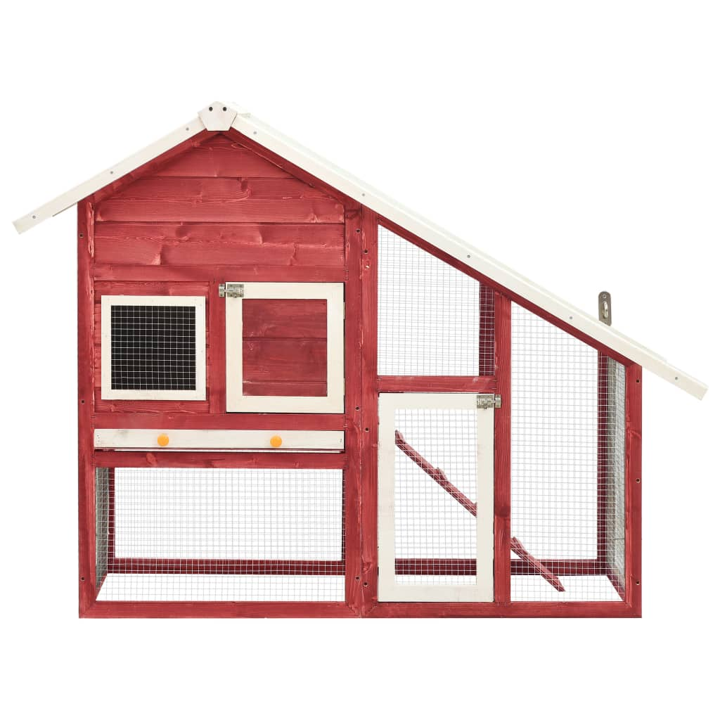 vidaXL Rabbit Hutch Red and White 55.1"x24.8"x47.2" Solid Firwood