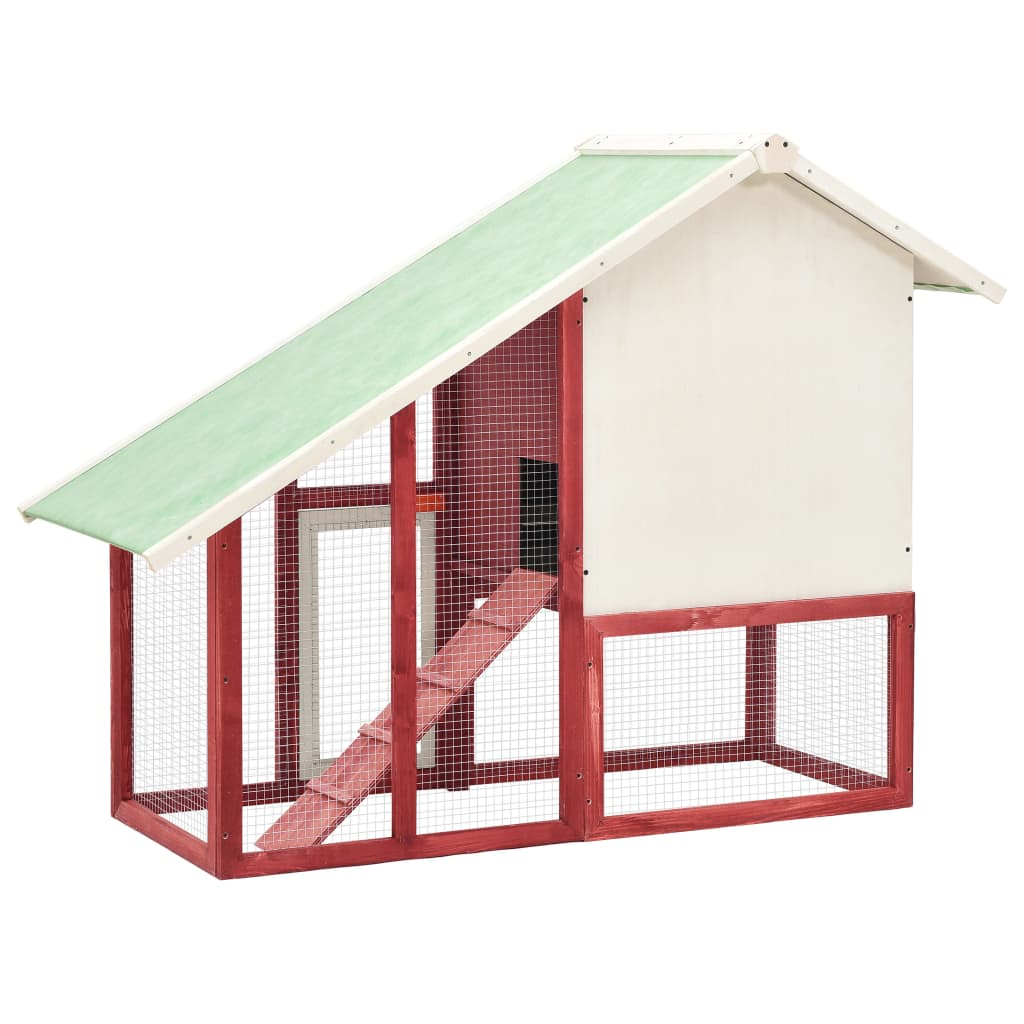 vidaXL Rabbit Hutch Red and White 55.1"x24.8"x47.2" Solid Firwood