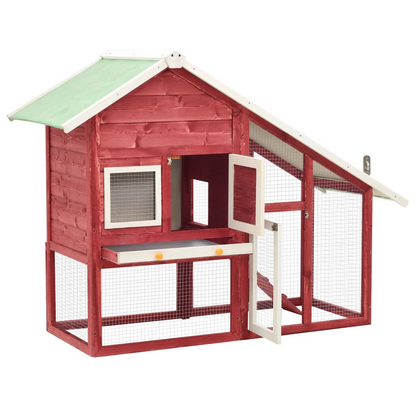 vidaXL Rabbit Hutch Red and White 55.1"x24.8"x47.2" Solid Firwood