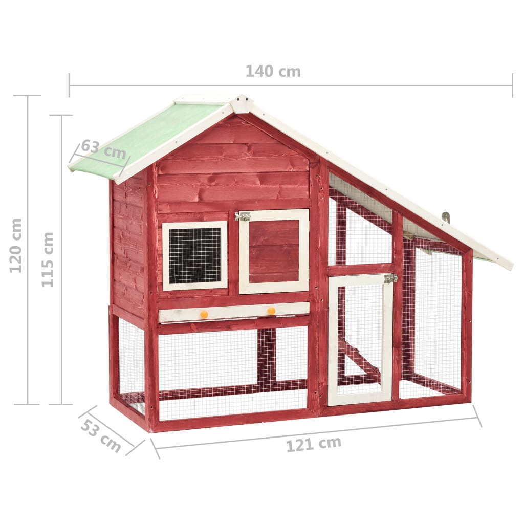 vidaXL Rabbit Hutch Red and White 55.1"x24.8"x47.2" Solid Firwood