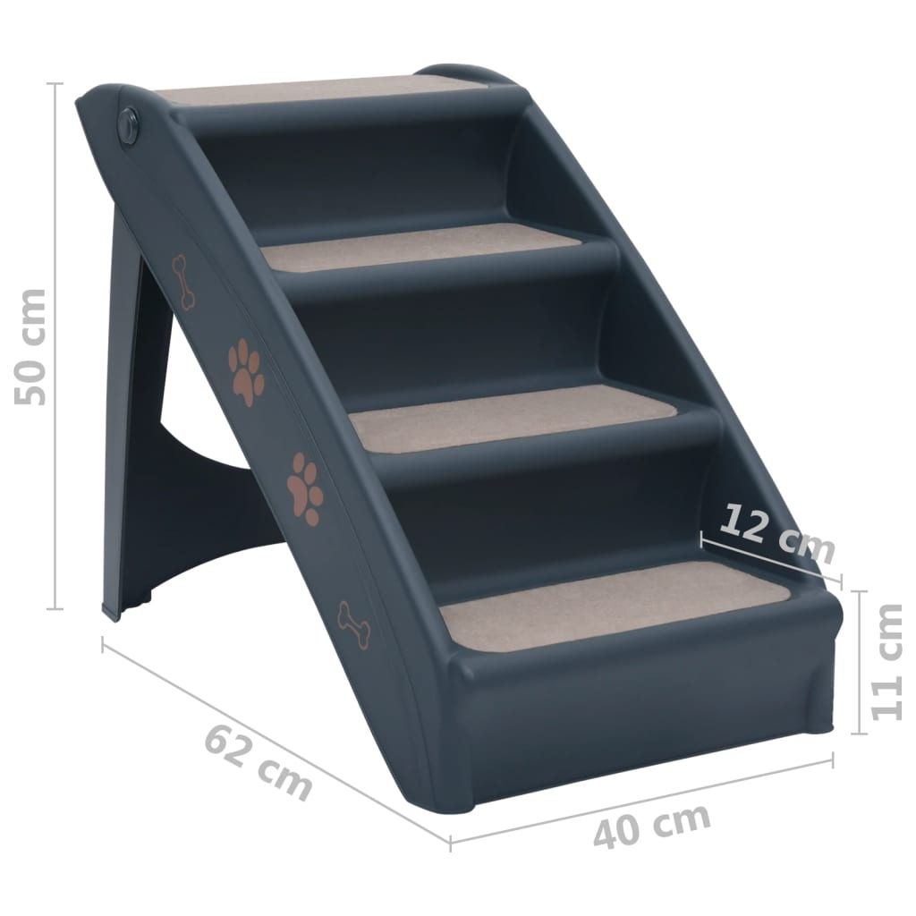 vidaXL Folding 4-Step Dog Stairs Dark Gray